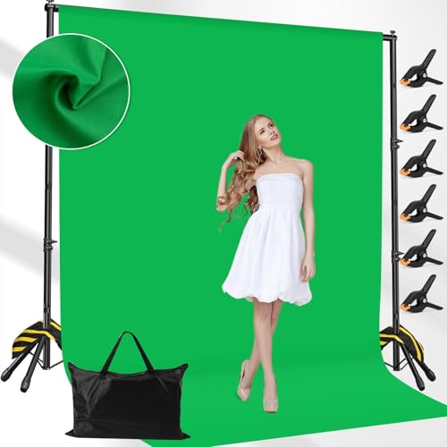 10x7.5 Photography Backdrop Stand Kit with Green Screen Backdrop, Photo Backdrop Stand Kit for Video Streaming, and Live Broadcast, Background Stand Kit with Sandbags, Clips, Carring Bag - size: 10x7.5 ft