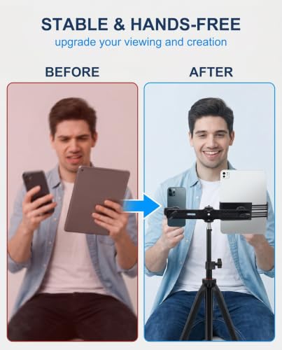 Dual Phone and Tablet Mount Adapter, 1 Set (H101 Bracket + B2 + F1 Clips), 360° Rotating Tripod Holder, Cold Shoe Mount for 1/4" Screws, Delivers Rock-Solid Stability for Hands-Free Vlogs