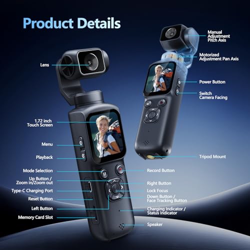 4K Vlogging Camera with 330° Rotating Lens & Face Tracking, Portable Pocket Digital Camera for YouTube TikTok with WiFi, Includes 16GB Card, Tripod & Carrying Bag,Black - color: Black