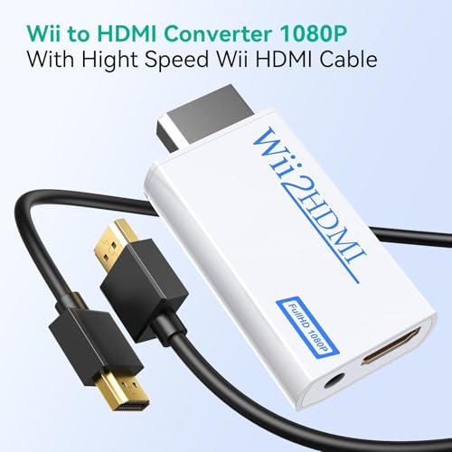 GANA Wii to HDMI Converter 1080P Full HD, Wii HDMI Adapter with 3.5mm Audio & HDMI Output, Compatible with Wii/Wii U, HDTV, Monitor, Projector, Supports All Wii Display Modes - color: White