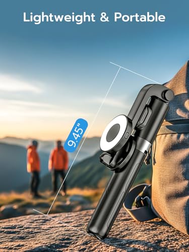 USKEYVISION Magnetic Selfie Stick Tripod with Light & Remote, Phone Tripod with Magnetic Holder for Magsafe, 360° Rotatable Cellphone Stand for iPhone/Android for Video Recording, Vlogging(SPT-02) - size: 49" Magnetic Selfie Stick with Light