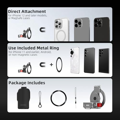 BRDRC Pocket 3 4 Magnetic Mount, Phone Holder for MagSafe Aluminum Alloy Magnet Expansion Adapter with Cold Shoe for DJI OSMO Pocket 3 4 Creator Combo/For Xtra Muse accessories (with Protective Cover)