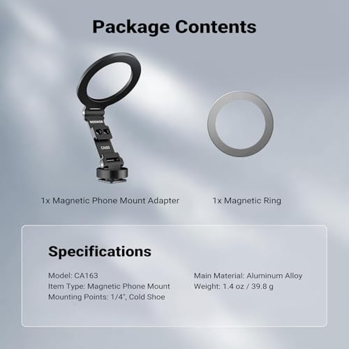 NEEWER Magnetic Tripod Phone Mount Cold Shoe Adapter, Aluminum Compact Lightweight Portable Phone Holder Attachment for Camera, Compatible with MagSafe iPhone Samsung Android Video Recording, CA163