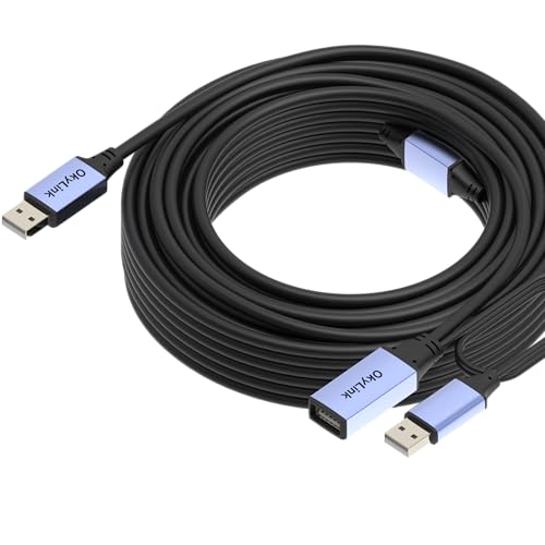 OkyLink Active USB 2.0 Extension Cable A to A, Male to Female 50ft(15M) | 480Mbps Signal booster cord, compatible with printer, mouse, keyboard, scanner, camera - size: 50ft (15m)