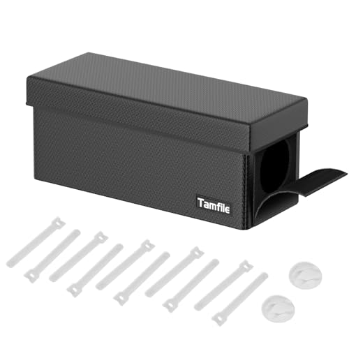 Tamfile Cable Management Box, Fireproof Foldable Cord Organizer and Cover | Heat Resistant Large Power Strip Organizer for TV Wires, Computer and USB Hub with Cable Clips & Reusable Cable Ties, Black