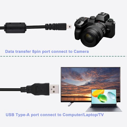 Camera Charger Cable Cord for Casio Exilim EX-H60 EX-ZS220 EX-N50 QV-R200, 8-Pin Data Transfer Cable Replacement for Casio EMC-5U 5FT - style: For Casio 8 PIN