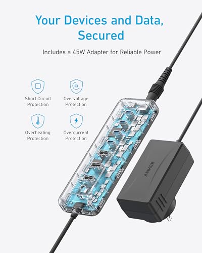 Anker USB C Hub, 8-in-1 5Gbps Data Hub, USB Splitter with 3 USBA and 4 USBC Ports, 100W PD-in, 2-in-1 USB-Connector, for Laptop, MacBook, iPad and More (45W Adapter Included)