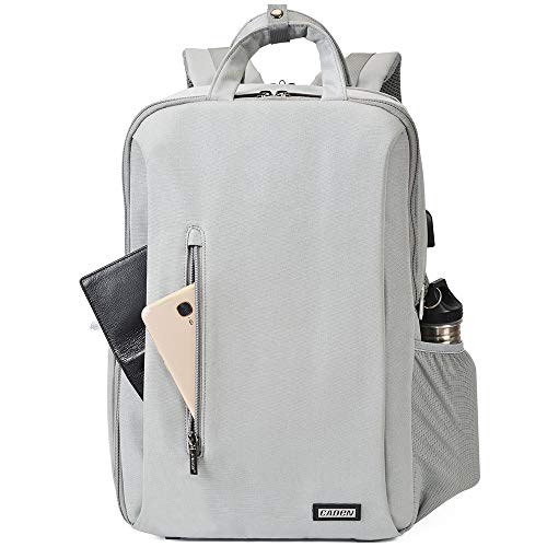 CADeN Camera Backpack w/ 15.6" Laptop Compartment, USB Charge Port, Tripod Holder, Rain Cover Compatible for Sony Canon Nikon - color: L5 Generation 3 Light Gray