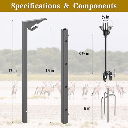 SDSNTE Trail Camera Stand Dual Mount, 17-47" Adjustable Height Hunting Accessories Holder, 360 Rotate 1/4" Thread Mount for Game Cam & Solar Panel, Robust Iron Tripod for Outdoor Hunting, No Tree