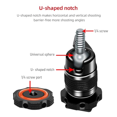 Andoer Mini Ball Head Adapter Monitor Mount Cold Shoe Adapter Aluminum Alloy with 1/4 Inch Screw for Mounting Camera Monitor Microphone LED Video Light