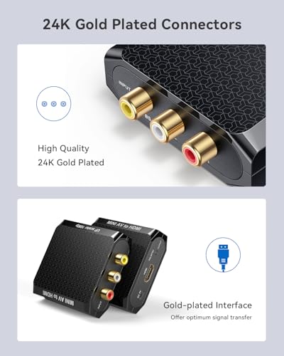 WENTER AV to HDMI Converter, 1080P RCA to HDMI Adapter, Mini Composite CVBS Audio Video Adapter Supports PAL/NTSC for VCR/VHS/Xbox/PS3/STB/N64/Wii/TV/PC/Blue-Ray DVD Players - color: Black USB Cable