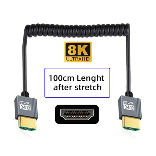 Cable HDMI 2.1 Male to HDMI Male 8K 60hz Stretch Coiled Cable for HDTV Computer Laptop Monitor (100cm) - style: HDMI Straight Type