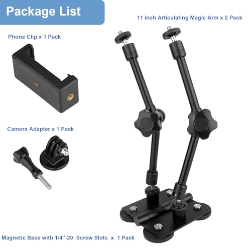 Mippko Magnetic Camera Fence Mount for GoPro/Mevo Start /insta360 /Pocket 3 /iPhone,Two 1/4"-20 Slots Net Chain Link Fence Holder for Recording Baseball/Softball/Tennis Games (2 Magic Arms) - style: Two Magic Arms