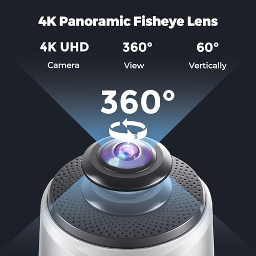 COOLPO Camera 360, 4K Smart Video Conference Room Camera and Microphone, AI Driven Speaker Tracking, Noise Cancellation, Works with Zoom, Google Meet, Meeting, Plug Play Setup, AI Huddle Pana