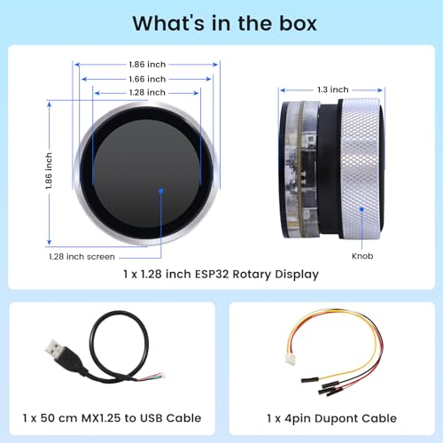 ELECROW ESP32 Rotary Display 240x240-1.28 Inch HMI IPS Round Knob Touch Display Development Board, 2.4G WiFi and BLE Capacitive Touch Screen Compatible with Arduino IDE and The LVGL Library, Silver - size: 1.28" ESP32 Rotary Display