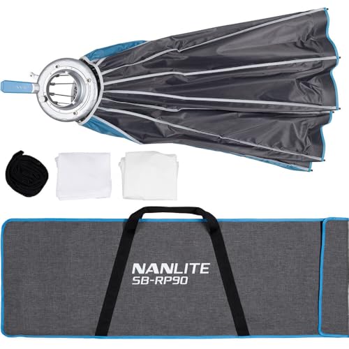 Nanlite SB-RP-90/120 Rapid Parabolic Softbox 90–120 cm for Bowens Mount – Deep Parabolic Modifier with Quick-Setup Rods for LED & Strobe Lights (SB-RP90) - size: SB-RP90