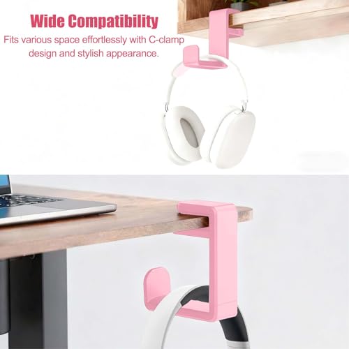 Rotating Headphone Stand, Multi-Functional 360° Rotatable Adjustable Clamp-on Under Desk Headset Stand, Universal Gaming and Office Headphone Holder, Pink - color: Pink