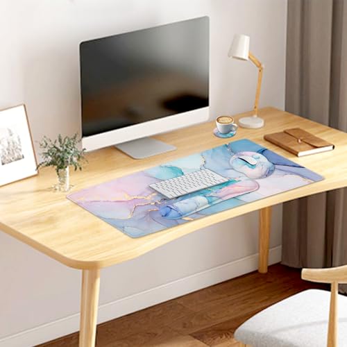 4-in-1 Gaming Mouse Pad Wrist Support Set,Desk Pad + Mouse Pad with Wrist Rest + Keyboard Wrist Rest + Coaster, Ergonomic Design for Home Office Study Game - Blue Marble - color: 4 Pcs Blue Marble
