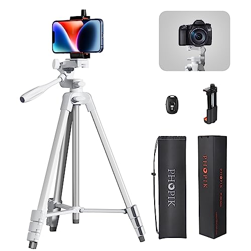 PHOPIK Extendable Tripod Stand - 55" Phone Tripod with 360 Panorama, Shutter-Video, 1/4" Mounting Screw for iPhone/Android/Sport Camera&Insta360 x5 - White - size: Upgrade White