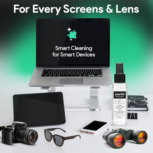 Sparkle Anti-Reflective Lens Cleaner Spray kit | (2x) 1oz Glasses Cleaner Bottle + (2x) Microfiber Cloth for Eyeglasses, Sunglasses, Lenses, Screens and Camera Cleaning Kit (4 Piece Set)