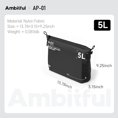 AMBITFUL AP-01 Water-Resistant Organizer Pouch, Ultra-Light Travel Storage Bag for Camera Accessories, Cables, Toiletries and Outdoor Gear (L(5L)) - size: L(5L)
