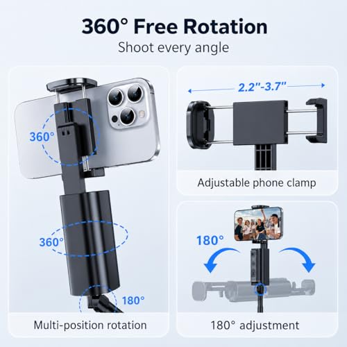 UBeesize 67'' Auto Face Tracking Phone Tripod, 360° AI Follow Selfie Stick with Remote, Adjustable Tripod Stand for iPhone 17/16/15/14/13 & Android, for TikTok, Vlogging & Video Recording