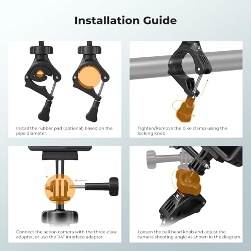 K&F CONCEPT Handlebar Bike Motorcycle Mount, 360° Rotation Camera Clamp Mount with 1/4" Screw Compatible with Hero 13/12/11/10, Osmo Action 6 5 4 Pro, 360 X5 X4 and Smartphones - style: One Ball Joint