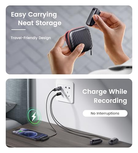 Mini Wireless Lavalier Microphone for iPhone/Android/Laptop, Plug & Play mini Mic with USB C Receiver and Lightning Adapter, Noise Reduction Clip on Wireless Microphone for TikTok, YouTube