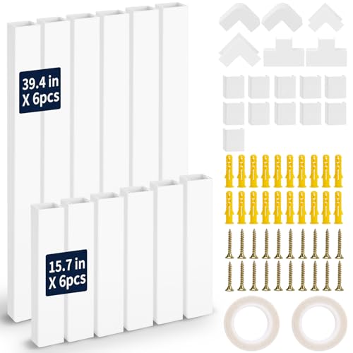 330in Cord Hider Kit – 6 Long 39.4" + 6 Short 15.7" White Cable Raceway, Wall Mount TV Wire Cover, Paintable, Easy Install Cord Concealer, Wire Management for Home & Office - size: 330in L x 0.95in W x 0.55in H
