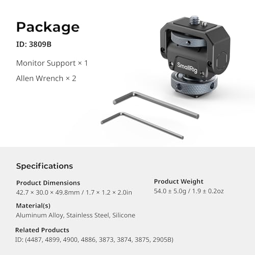 SmallRig Camera Monitor Mount Lite with Cold Shoe, Swivel 360° and Tilt 180° Holder for Field Monitor, LED, Flash and Video Shooting Photography Accessories, Max Load Capacity of 90° Tilt 3.2kg