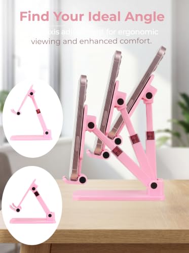 Cell Phone Stand Cute Mobile Holder For iPhone Desk Office Accessories | for thick cases; Under 12" Tablets, e-readers; Folds flat; Anti-slip; Weighted base - color: 02-Pink