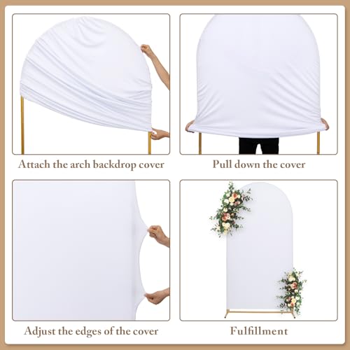 Toolterritary Set of 3 Metal Arch Backdrop Stand with Cover Set, (7.2FT, 6.6FT, 6FT Wedding Arch and Cover Set), Backdrop Arch for Party, Baby Shower, Birthday, and Graduation Ceremony - color: White, size: 7.2ft+6.6ft+6ft