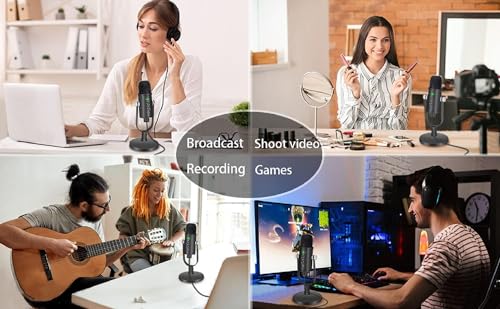 Microphone for Podcast, USB Microphone Kit for Phone, PC/Micro/Mac/Android,Professional Plug&Play Studio Mic with Stand for Gaming, Online Chatting, Videos, Voice Overs, Streaming - color: black A