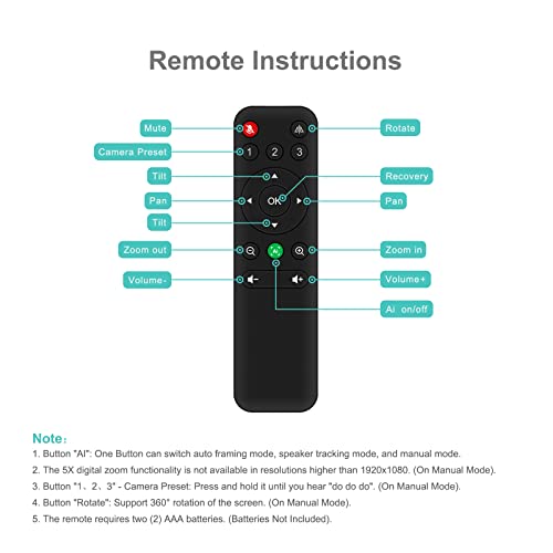 4K Pro Audio and Video Conference Room Camera with Remote Control for Windows TV, AI-Powered HD Webcam with Microphone & Speaker for Desktop Computer/PC/Monitor/Laptop/Teams/Zoom/Skype - color: Black