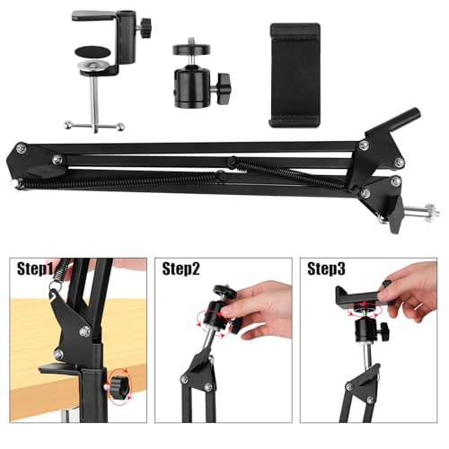 Overhead Video Stand Phone Holder Articulating Arm Phone Mount Table Top ChromLives Scissor Boom Arm Articulating Phone Stand Tablet Phone Holder for Streaming Phone Baking Crafting - color: Phone Video Stand