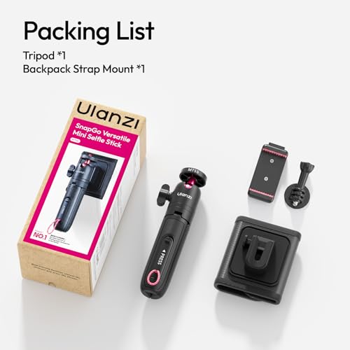ULANZI MT55 SnapGo Mini Tripod & Selfie Stick, 4-in-1 Mantis/Backpack Strap/Selfie/Tripod Modes, 360° Ball Head, 4-Section Extendable 12.2in, for Phone/Action Cameras/Compact Cameras