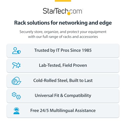 StarTech.com 4U Wall Mount Network Rack - 14 Inch Deep (Low Profile) - 19" Patch Panel Bracket for Shallow Server and IT Equipment, Network Switches - 44lbs/20kg Weight Capacity, Black (WALLMOUNT4) | Low-profile shallow rack, M6 screws and cage nuts, Fits