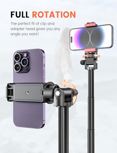Pnitri 71'' Phone Tripod Stand, Extendable Reinforced Aluminum Phone Stand with Wireless Remote, Stable Cellphone Tripod (210cm-Black) - style: 86'' Black