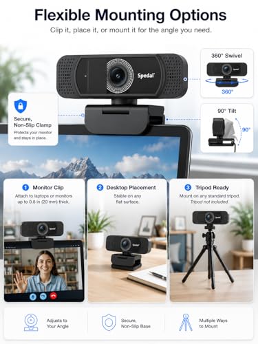 1080P Webcam with Microphone, USB HD Web Camera for Laptop Desktop Computer PC Mac, Wide-Angle Webcam with Auto Light Correction, Plug and Play Camera for Zoom