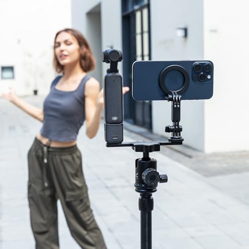 JJC Pocket 4 Magnetic Phone Mount with 1/4" 20 Screw & Thread, Phone Holder for Insta360 X5 X4 X3 / Pocket 4/3 / Xtra Muse Accessories, Compatible with Arca-Swiss Standard, Tripod & Expansion Mount - color: Black -Magnetic Version