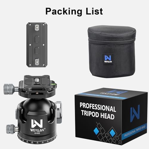 Tripod Ball Head with Knob Clamp 55mm Heavy Duty Ball Head with Mlok Rail Arca Swiss Quick Release Plate, WEYLLAN KH55 Low Profile Camera Tripod Head Mount for Hunting Photography Max Load 88lbs/40kg