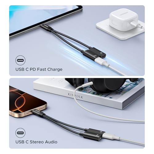 UGREEN Magnetic USB C Splitter 1 in 2 Out Dual USB C Headphone and Charger Type C Audio Adapter with PD 60W Fast Charging Dongle Cable for iPhone 17 Pro Max, Galaxy S26, Pixel 10, iPad Pro, Switch 2