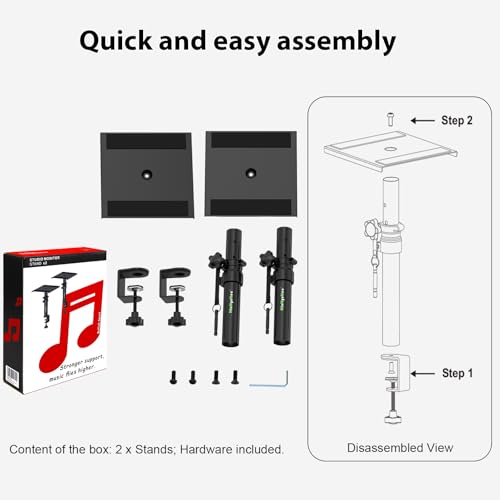 Pair of Desktop Speaker Stands Clamp-on Studio Monitor Stands Height Adjustable 9"-14" Desk Mount Speaker Riser Speaker Stands Home Audio - size: Basic