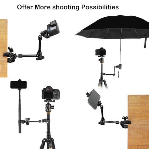 PellKing Magic Arm Clamp Kit, Camera Mount Articulating Friction Arm w 2 Pcs Super Clamp, w 1/4"-20 Screw and Thread Hole, for Camera, Light, Monitor, Webcam or Action Camera 2kg, for Table, Tube