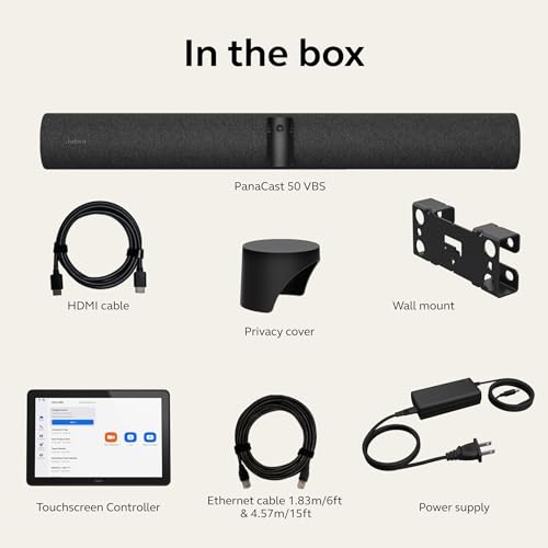 Jabra PanaCast 50 Video Bar System - All-in-one Meeting Room Solution, Audio bar, 180° Full-Room Webcam, Intelligent AI-Enabled Features, and PanaCast Control Touchscreen - Zoom Certified - Black - style: Zoom Certified