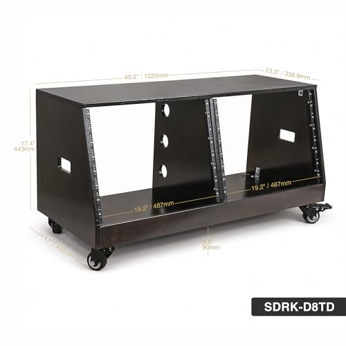 Sound Town DIY 2 x 8U Slanted Double-Bay Studio Rack with Casters for Home Studio and Recording Room, Baltic Birch Plywood, Black Espresso (SDRK-D8TD) - size: 2 X 8u, Black Espresso