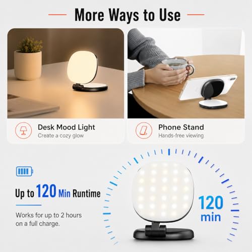 Magnetic Selfie Light Compatible with MagSafe, Foldable LED Phone Light with Mirror, 72 LEDs Stepless Brightness & Color Temperature, 360° Rotating Fill Light for Selfies, Makeup, TikTok, Zoom - color: Black-1
