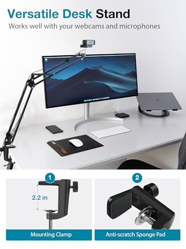 InnoGear Webcam Stand, Boom Arm Mount Stand for Logitech Webcam BRIO 4K C920 C920S C922 C922x C925e C930 NexiGo N60, 1/4"-3/8" and 3/8"-5/8" Screw for Blue Yeti Snowball Yeti Nano and Other Mics - style: Webcam Boom Stand