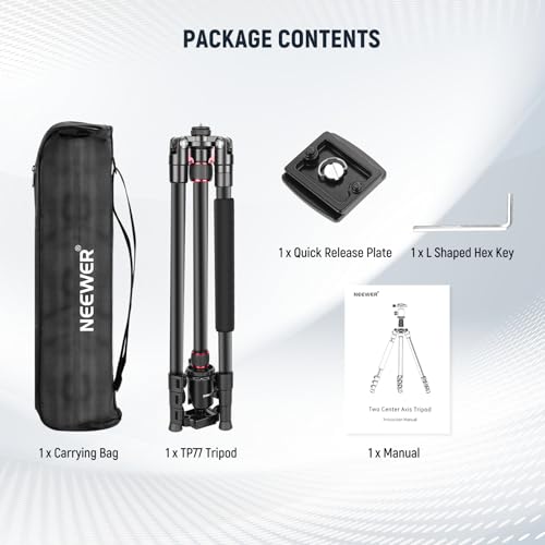 NEEWER 77 inch Camera Tripod Monopod for DSLR, Phone with 360° Panoramic Ball Head, 2 Axis Center Column, Arca Type QR Plate, Bag, Compact Aluminum Lightweight Travel Tripod 34lb Max Load, TP77 - style: Travel Tripod