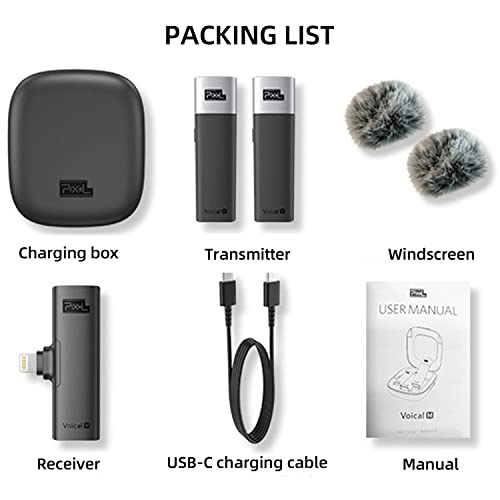 PIXEL Wireless Lavalier Microphone for iPhone iPad, MFi (Made for iOS) Certified Wireless Clip-on Mic Wireless Microphone System with 1 Receiver & 2 Transmitters for Vlog, Interview, Live Broadcast - size: Voical M Lightning for iPhone